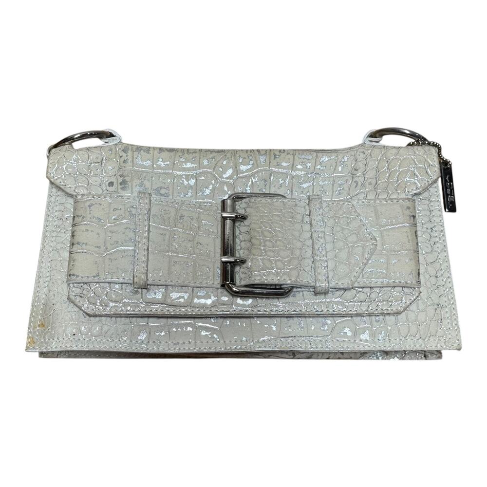 Tosca Blu Italian Leather Handbag Clutch Cream Silver Crocodile Texture